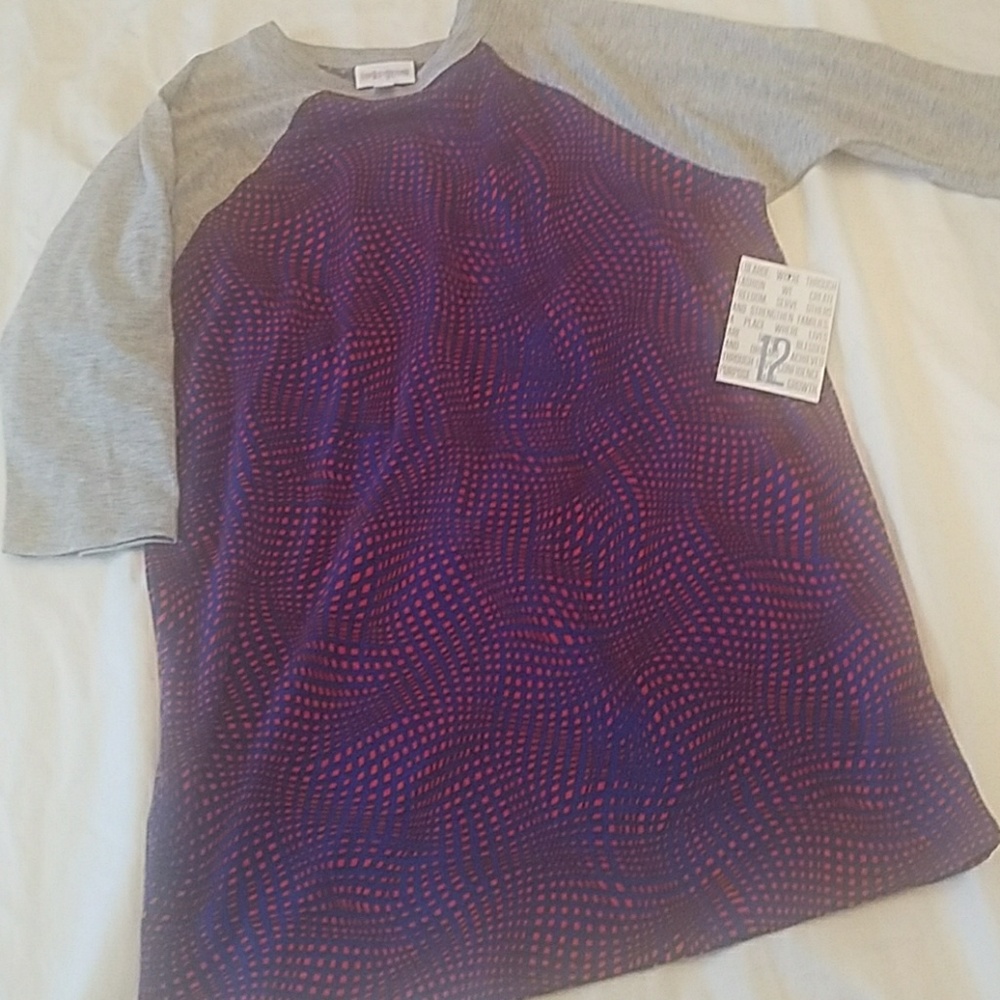Baseball style knit shirt sz 12 Gray / Cobalt & Red NEW LuLaRoe Sloan
